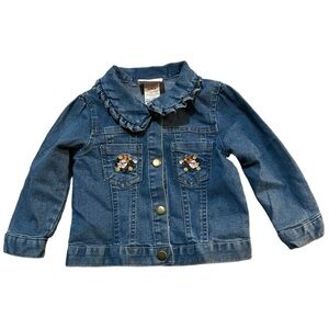 Little Lass Baby Blue Jean Jacket with floral Embroidery on Pockets Size 18M